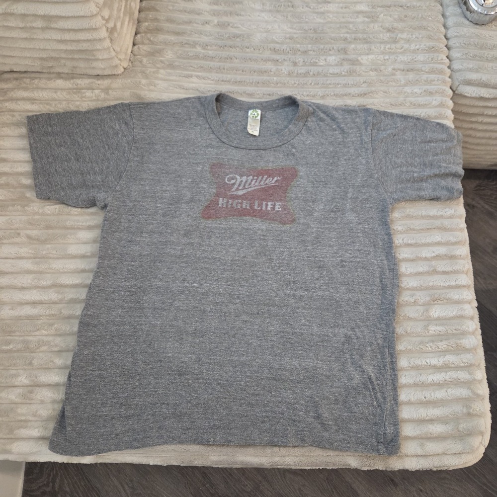 Miller High Life Beer Graphic T-Shirt Mens Size XL Gray Retro Logo Soft
